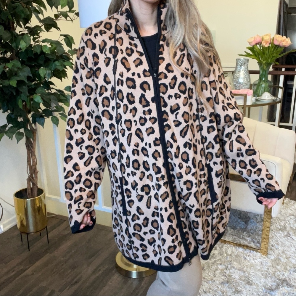 Rachel Zoe Animal Print Longline Zip Up Cardigan Knit Sweater Casual Warm 3X - Picture 3 of 13